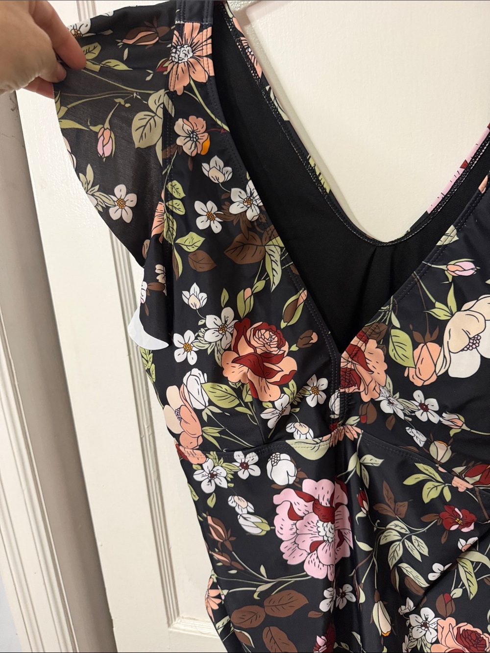 Women's Black Floral Ruffle One-Piece Swimsuit - Picture 4 of 5